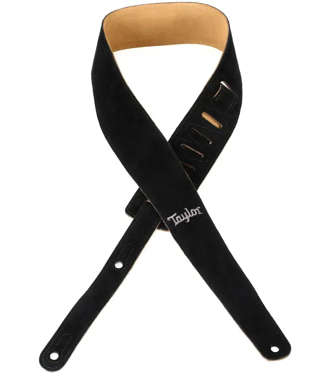Taylor 2.5" Guitar Strap, Black, Embroidered Suede