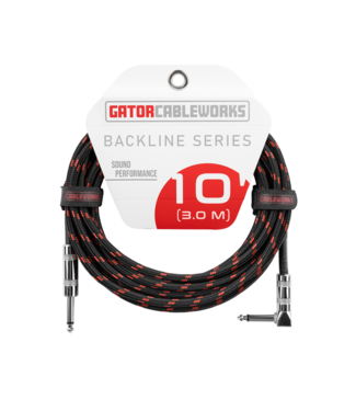 Gator Cases Gator Backline Braided Instrument Cable, Straight to Angle Black/Red - 10 Foot