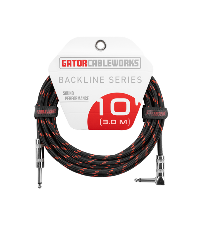 Gator Backline Braided Instrument Cable, Straight to Angle Black/Red - 10 Foot