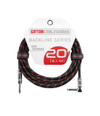 Gator Cases Gator Backline Braided Instrument Cable, Straight to Angle Black/Red - 20 Foot