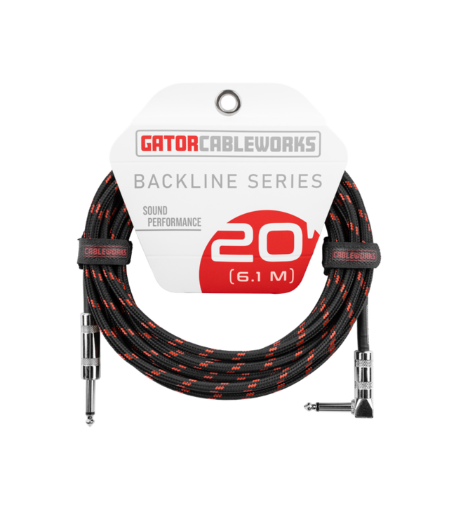 Gator Backline Braided Instrument Cable, Straight to Angle Black/Red - 20 Foot