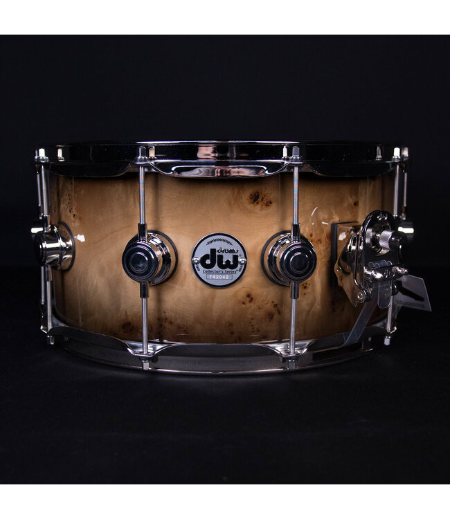 DW DW 14" x 6.5" Exotic SSC Maple Snare Drum, Quick Candy Black Burst over Mapa Burl Lacquer