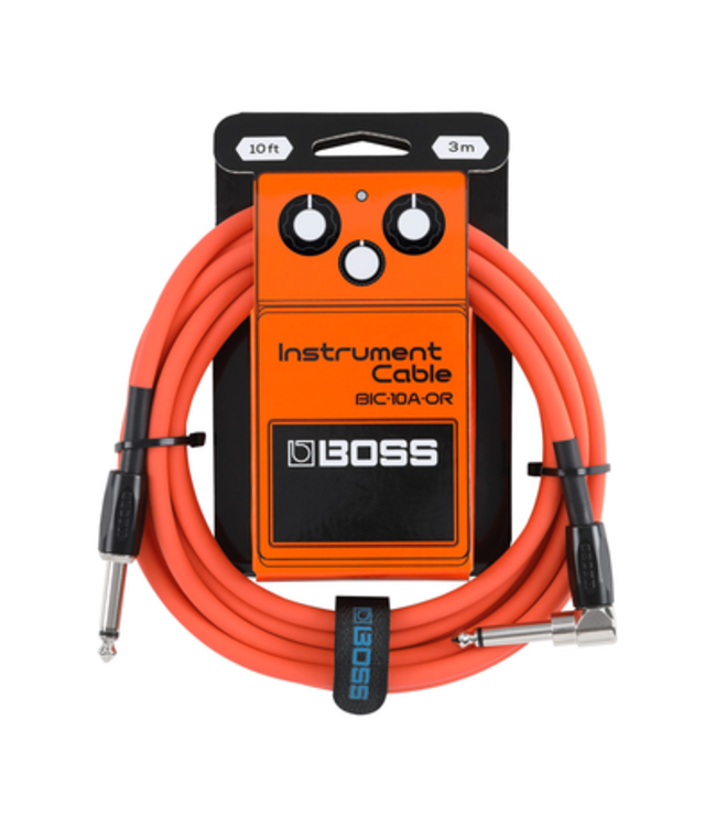 BOSS 10 Foot Instrument Cable Black, Straight/Angled - Orange