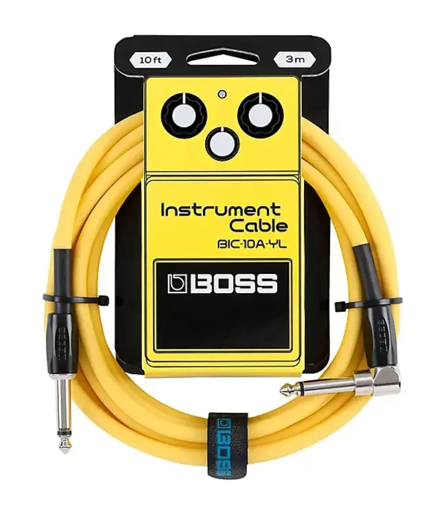 BOSS 10 Foot Instrument Cable Black, Straight/Angled - Yellow