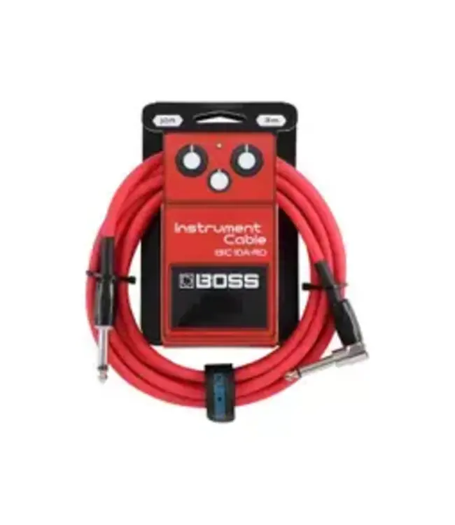 BOSS 10 Foot Instrument Cable Black, Straight/Angled - Red