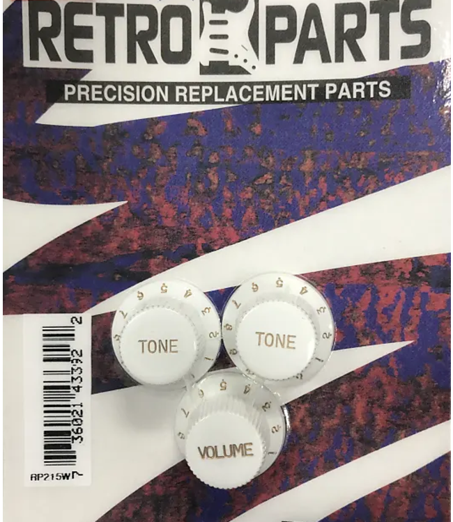 Retro Parts RP215W Volume/Tone Knobs - Fits Strat/White