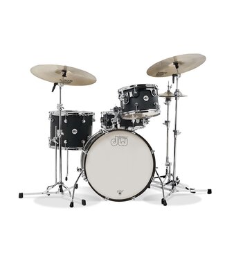 Drum Workshop DW Design Series Frequent Flyer 4-Piece Maple Shell Pack, Black Satin Lacquer w/Chrome Hardware; 8x12, 11x14, 12x20, 5x14