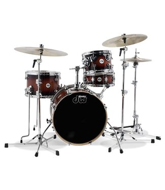 Drum Workshop DW Design Series Mini Pro 4-Piece Maple Shell Pack, Tobacco Burst Gloss Lacquer w/Chrome Hardware; 6.5x10 Suspended Tom, 9x13 Floor Tom, 14x18 Bass Dr