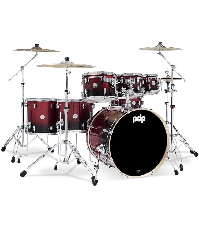 PDP Concept Series 7-Piece Maple Shell Pack, Red to Black Fade Lacquer