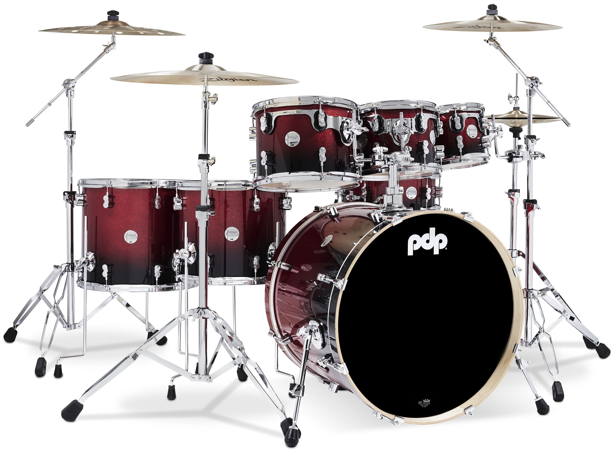 PDP PDP Concept Series 7-Piece Maple Shell Pack, Red to Black Fade ...