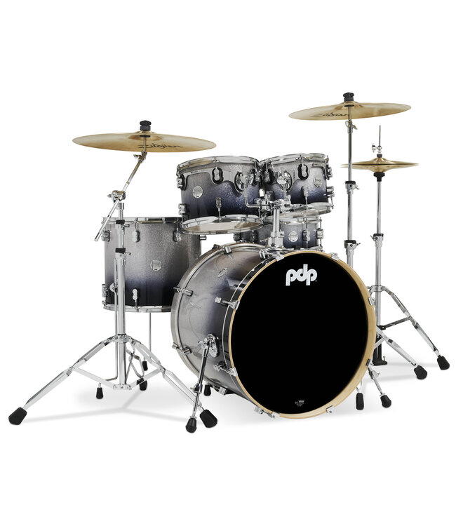PDP Concept Maple 5-Piece Shell Pack, Silver to Black Fade Lacquer w/Chrome Hardware; 8x10, 9x12, 14x16, 18x22, 5.5x14