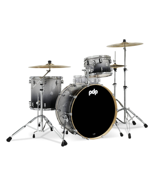 PDP Concept Maple Series 3-Piece Rock Shell Pack, Silver/Black Fade Lacquer