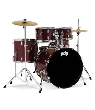 PDP PDP Center Stage Ruby Red Sparkle 5pc Kit 7x10, 8x12, 14x16F, 16x22, 5x14 Snare. Hardware, Cymbals & Throne Included