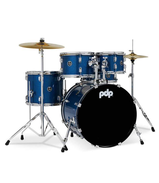 PDP Center Stage Royal Blue Sparkle 5pc Kit 7x10, 8x12, 12x14F, 14x20, 5x14 Snare. Hardware, Cymbals & Throne Included