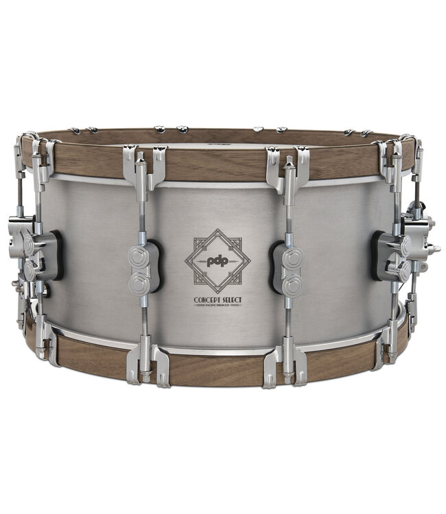 PDP Concept Select 6.5x14 3mm Aluminum with Walnut Wood Hoops Snare