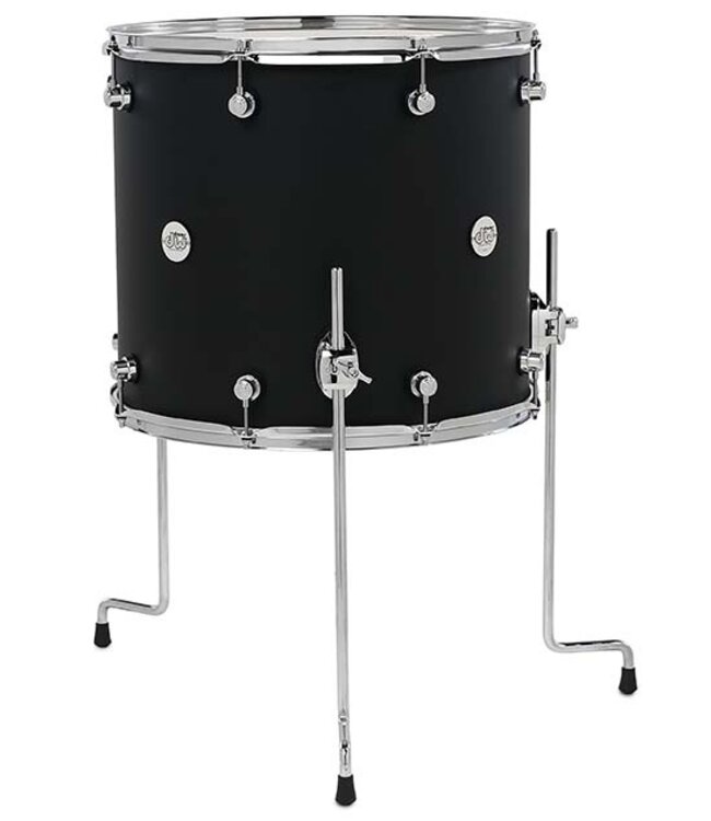 DW Design Series Maple Floor Tom, 16x18, Black Satin Lacquer w/Chrome Hardware