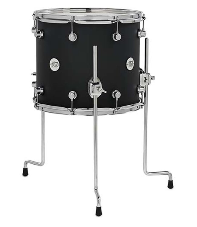 DW Design Series Maple Floor Tom, 12x14, Black Satin Lacquer w/Chrome Hardware