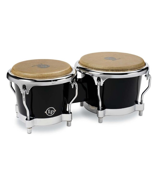 Latin Percussion LP200XF-BK 7-1/4" and 8-5/8" Fiberglass Bongos - Black with Chrome Plated Hardware