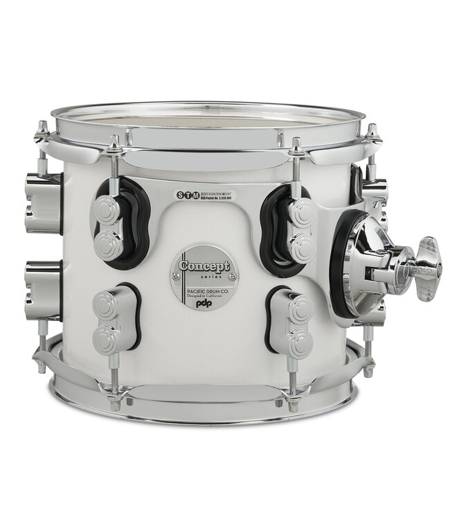 PDP Concept Maple 7x8 Suspended Tom Pearlescent White Lacquer with Chrome Hardware
