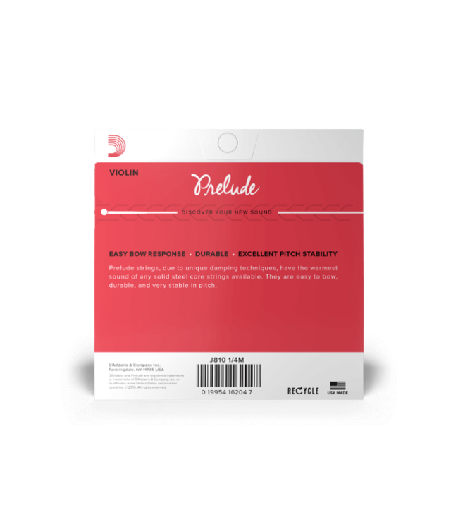 D'Addario Prelude Violin String Set, 1/4 Scale, Medium Tension