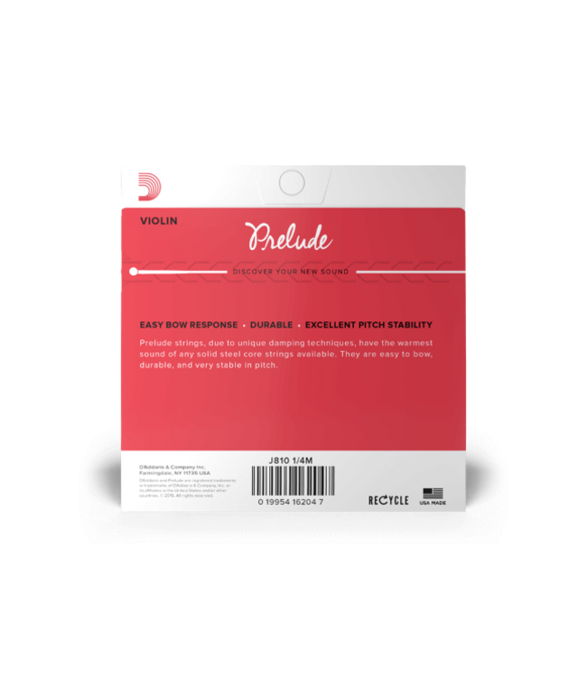 D'Addario Prelude Violin String Set, 1/4 Scale, Medium Tension