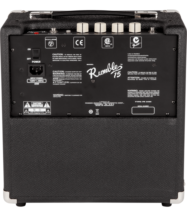 Fender Rumble 15 V3 Bass Amp Combo, Black/Silver
