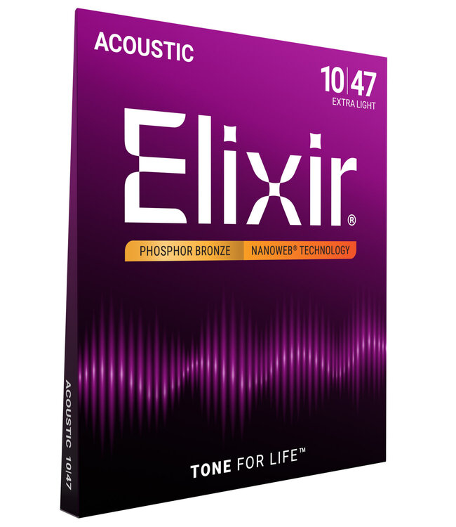Elixir Nanoweb Acoustic Phosphor Bronze Strings, Extra Light 10-47