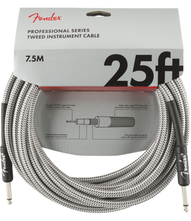 Fender Professional Series Instrument Cable, White Tweed - 25 Foot