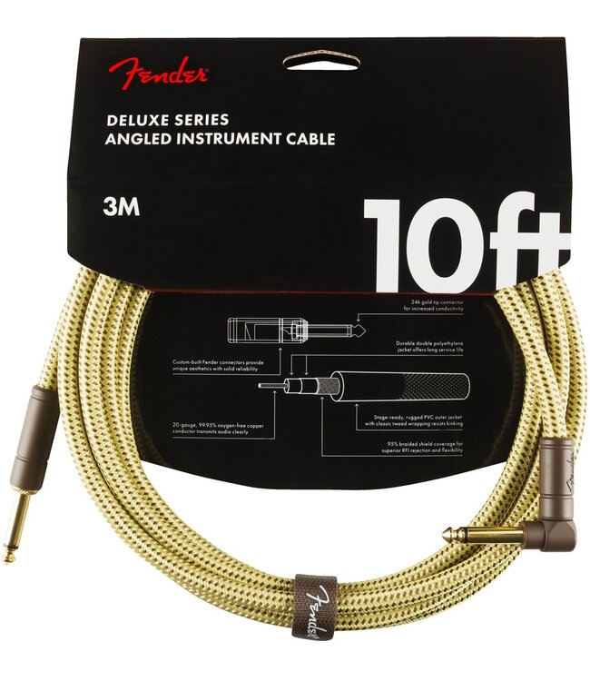 Fender Deluxe Series Instrument Cable, Straight/Angle, Tweed - 10 Foot