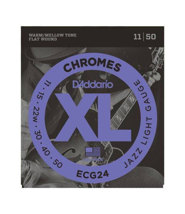D'Addario ECG24 Chromes Flat Wound Electric Guitar Strings, Jazz Light, 11-50