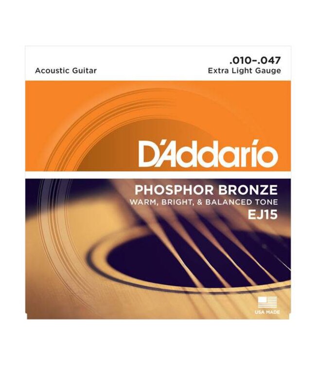 D'Addario EJ15 Phosphor Bronze Acoustic Guitar Strings, Extra Light, 10-47