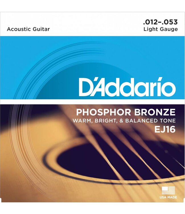 D'Addario EJ16 Phosphor Bronze Acoustic Guitar Strings, Light, 12-53