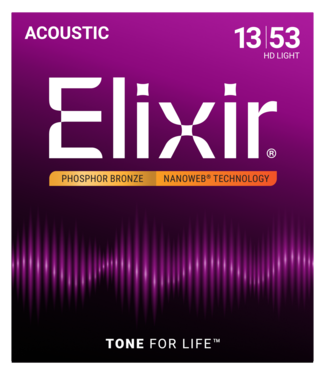Elixir Elixir Nanoweb Acoustic Phosphor Bronze Strings, HD Light 13-53