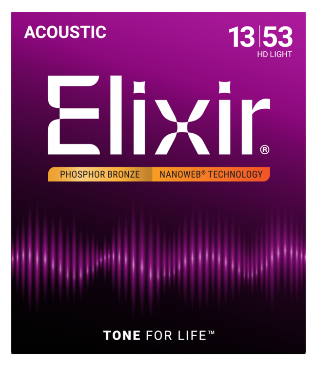 Elixir Nanoweb Acoustic Phosphor Bronze Strings, HD Light 13-53