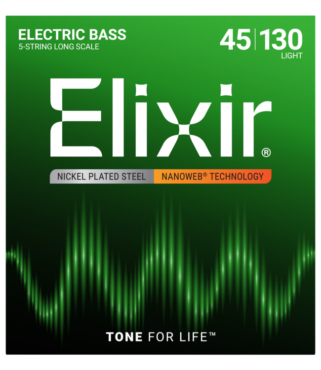 Elixir Nanoweb 5-String Bass Set, Nickel, Light 45-130