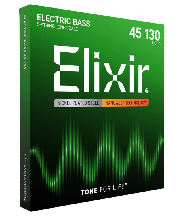 Elixir Nanoweb 5-String Bass Set, Nickel, Light 45-130
