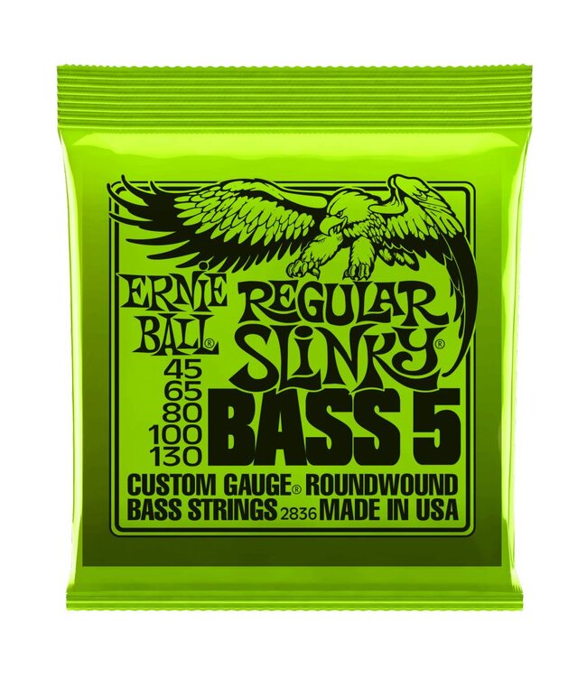 Ernie Ball 2836 Regular Slinky 5-String Bass Set, Long Scale 45-130