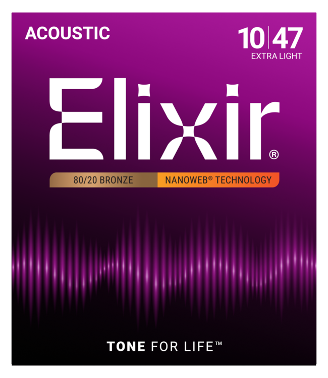 Elixir Nanoweb Acoustic 80/20 Bronze Strings, Extra Light 10-47