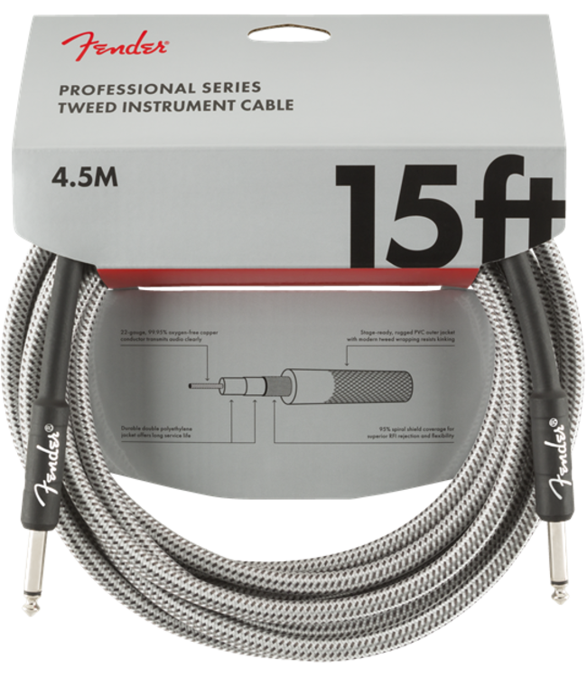 Fender Professional Series Instrument Cable, 15', White Tweed