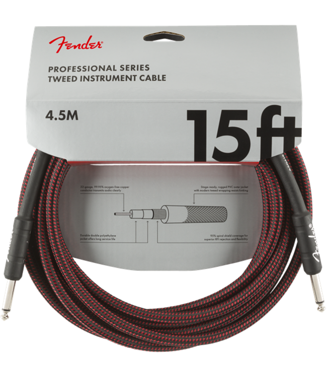 Fender Professional Series Instrument Cable, 15', Red Tweed