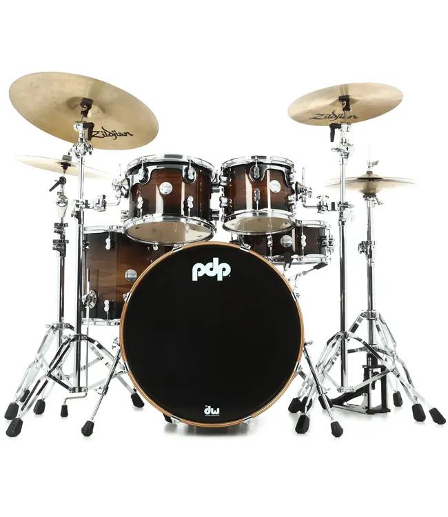 PDP Concept Exotic 5 Piece Drum Set, Walnut to Charcoal Burst