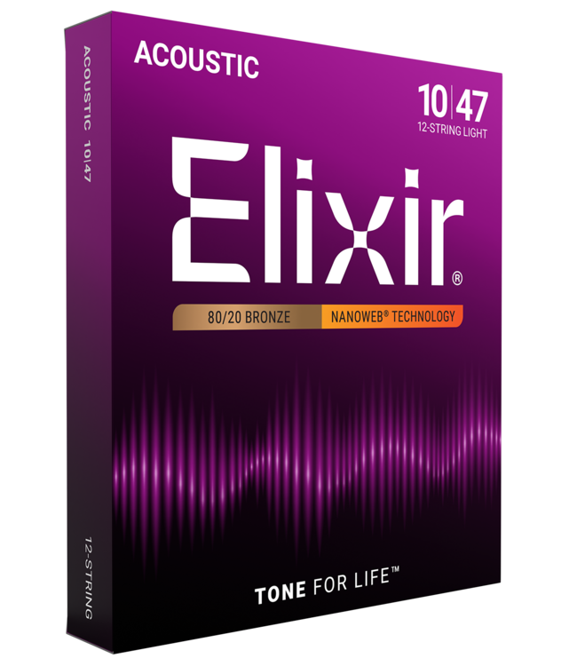 Elixir Nanoweb Acoustic 80/20 Bronze 12-String Set, Light 10-47