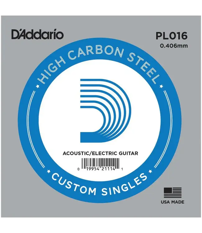 D'Addario PL016 Plain Steel Guitar Single String, .016
