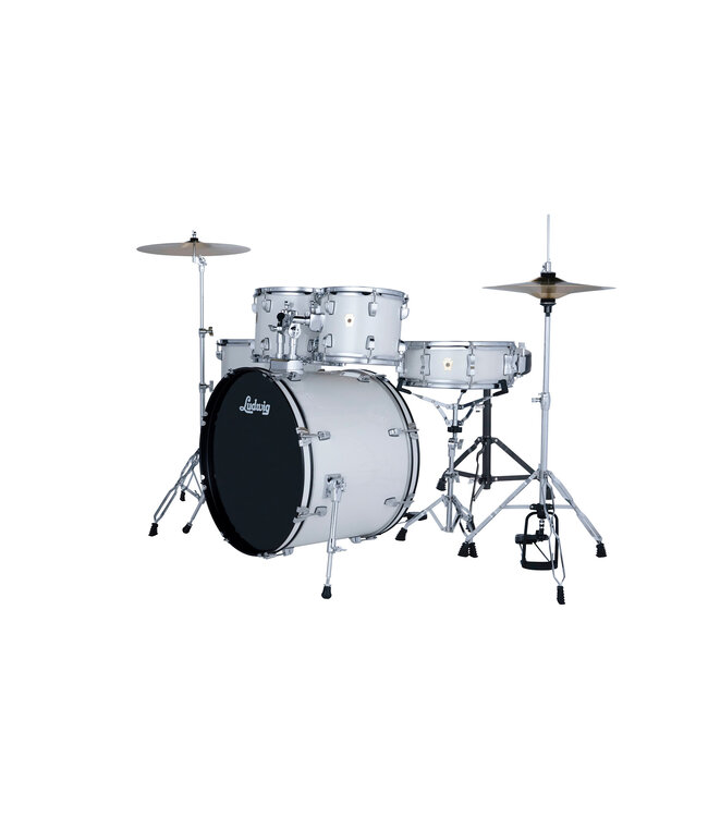 Ludwig Accent Drive 5 Piece Complete Drum Kit, 22" Kick - Snow Dust