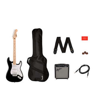 Squier Squier Sonic Stratocaster Pack, Maple FB, Black, Gig Bag, 10G