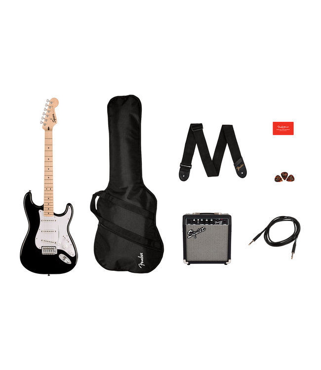 Squier Sonic Stratocaster Pack, Maple FB, Black, Gig Bag, 10G