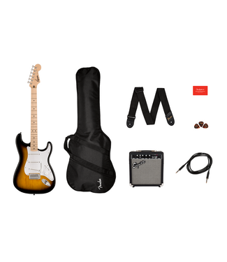 Squier Squier Sonic Stratocaster Pack, Maple FB, 2-Color Sunburst, Gig Bag, 10G