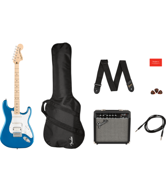 Squier Affinity Series Stratocaster HSS Pack, Maple FB, Lake Placid Blue, Gig Bag, 15G