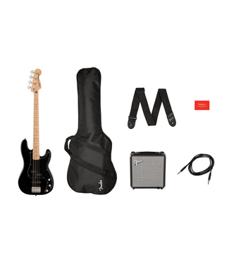 Squier Squier Affinity Series Precision Bass PJ Pack, Maple FB, Black, Gig Bag, Rumble 15