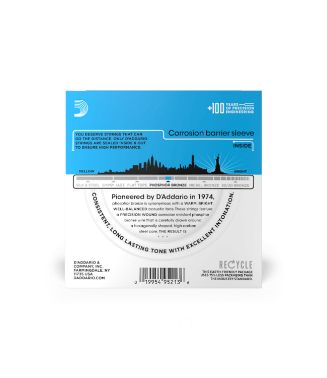 D'Addario Phosphor Bronze Acoustic Guitar Strings 10-Pack, 12-53 Light